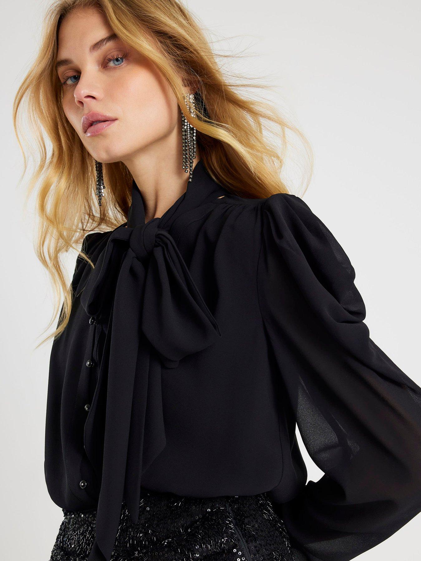  image of river-island-pussybow-blouse-black