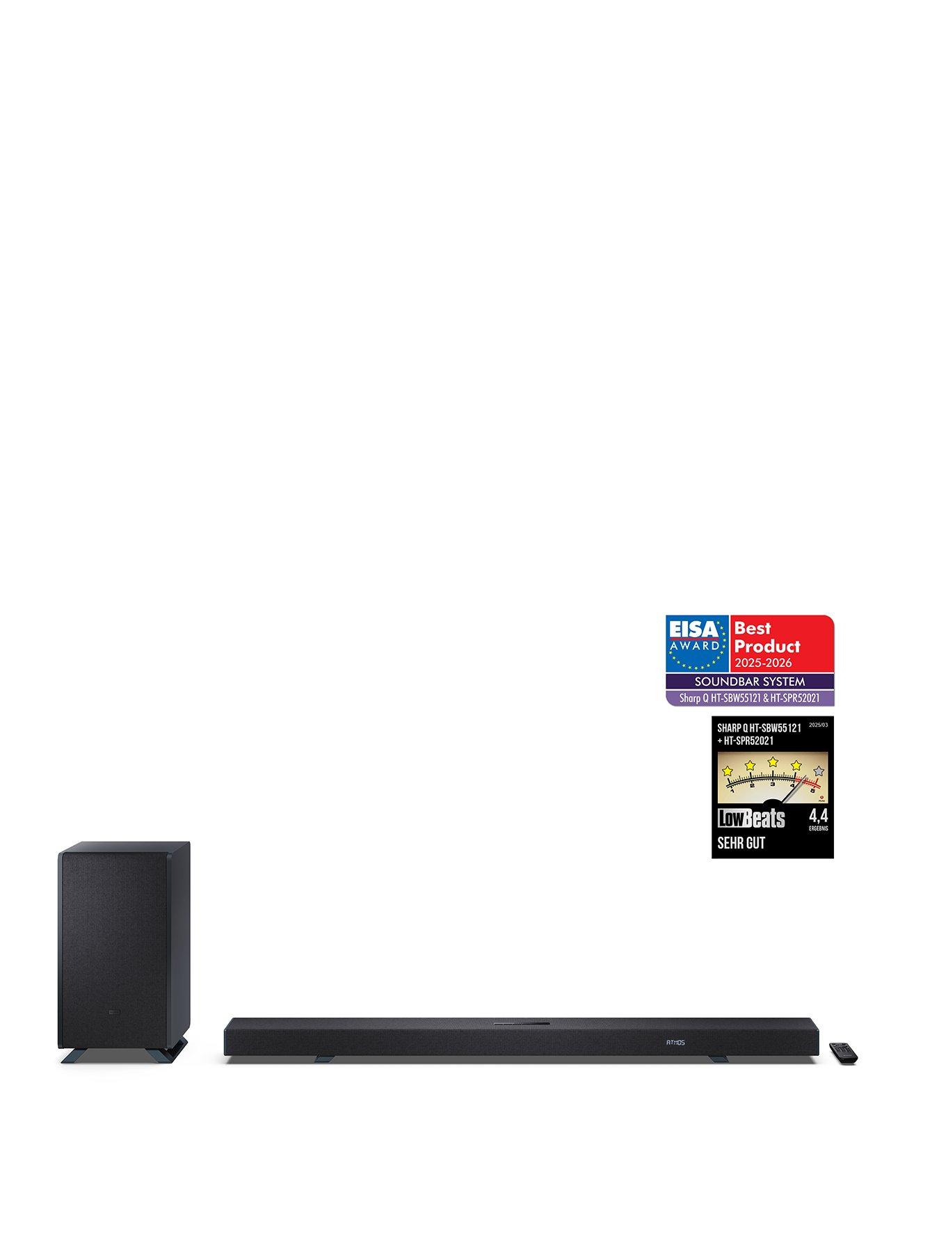 front image of sharp-q-dolby-atmos-650w-home-theatre-soundbar-black