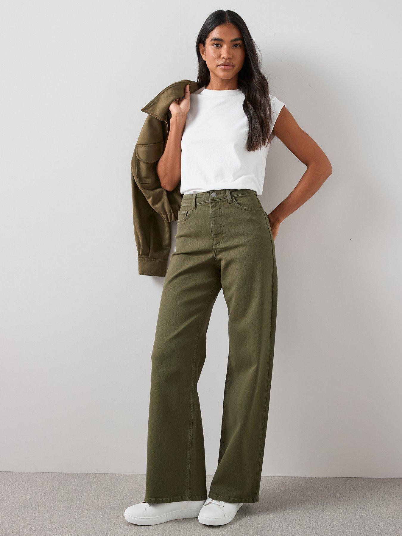  image of the-very-collection-high-waist-wide-leg-jeans-olive-green