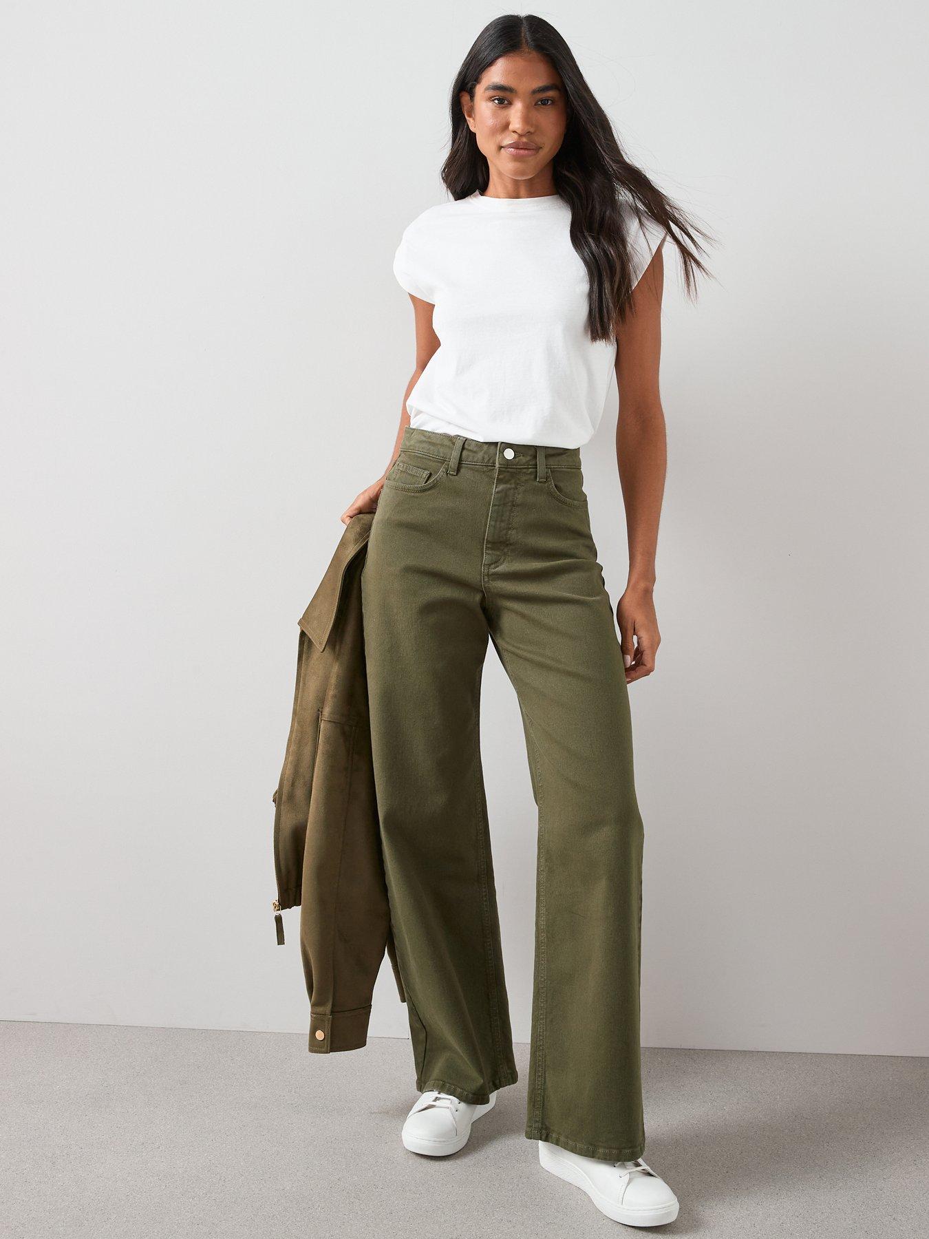  image of the-very-collection-high-waist-wide-leg-jeans-olive-green