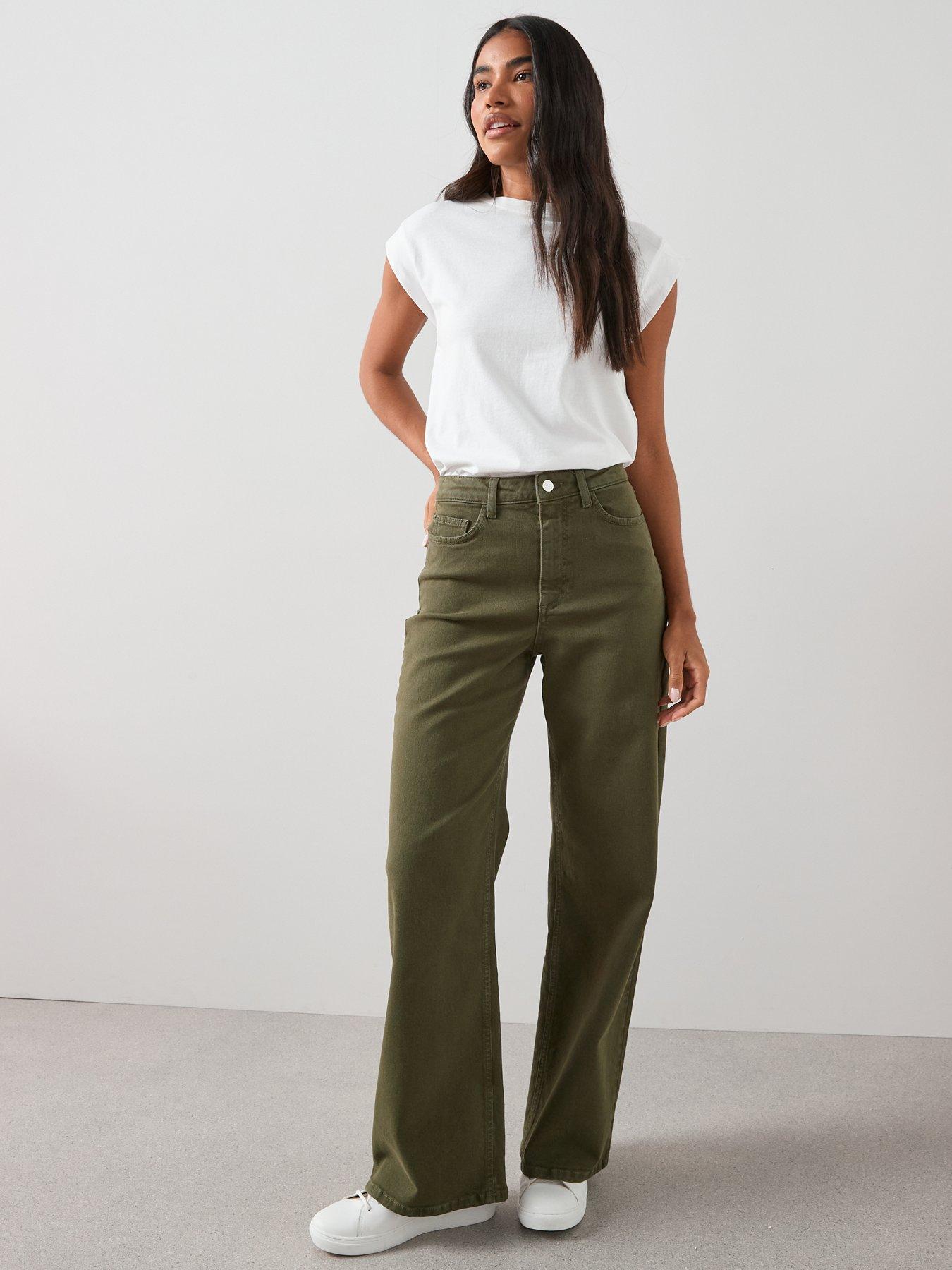  image of the-very-collection-high-waist-wide-leg-jeans-olive-green