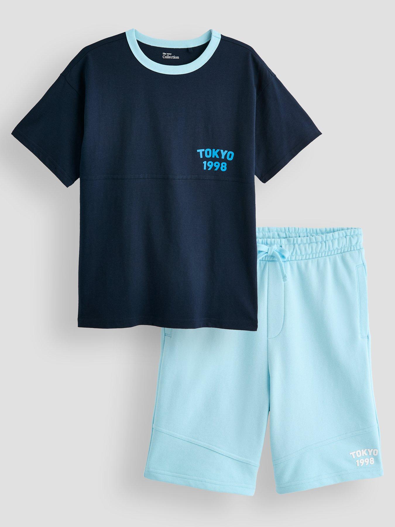 The Very Collection Boys Tokyo Graphic T-shirt And Short Set - Blue