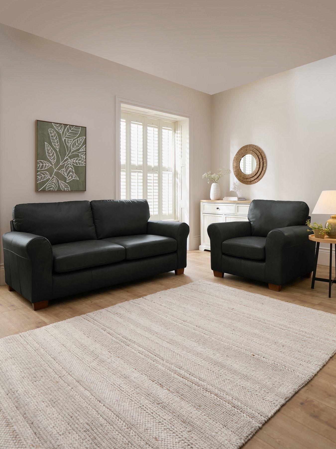 The Very Collection Bailey Italian Leather 3 Seater Sofa + Armchair Set (Buy  &  SAVE!)