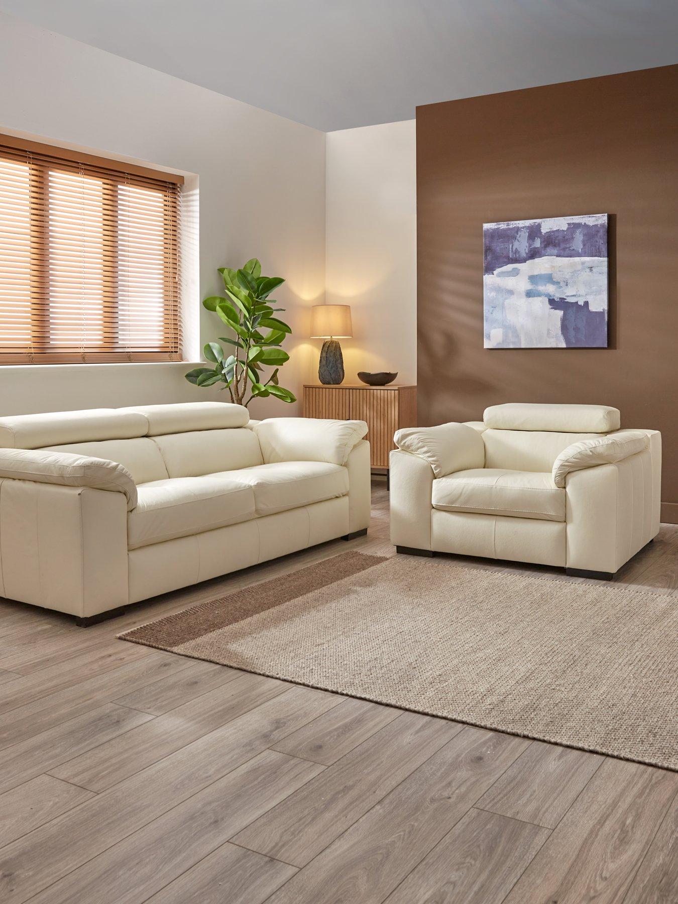 The Very Collection Brady Italian Leather 3 Seater Sofa and Armchair Set (Buy  &  SAVE!) - FSC® Certified