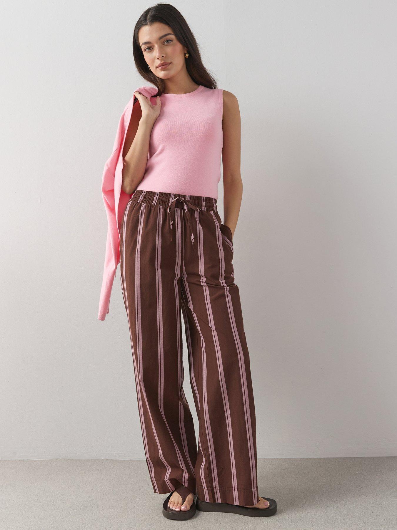The Very Collection Pinstripe Elasticated Waist Trousers - Brown