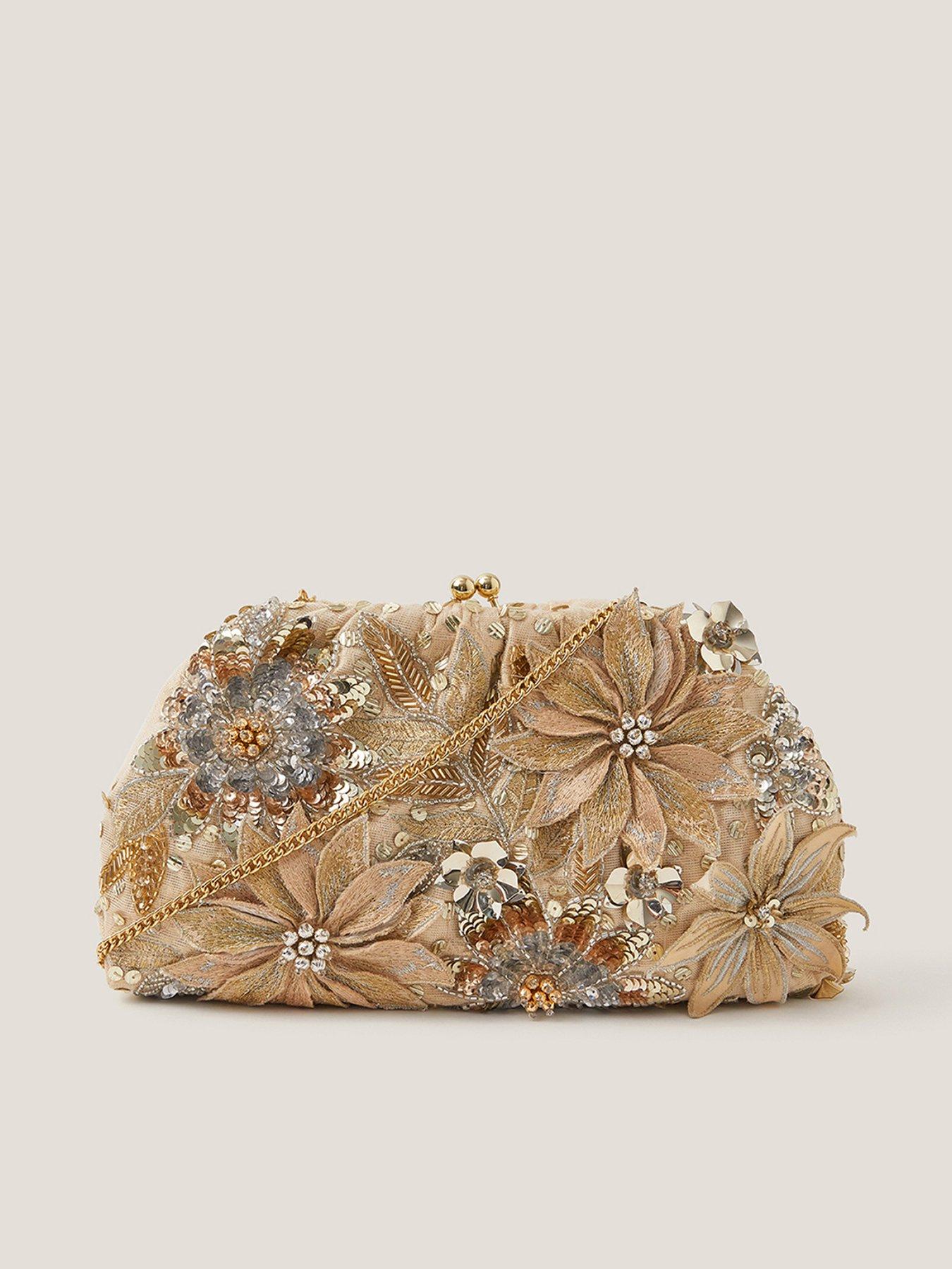  image of monsoon-bloom-floral-embellished-clutch-bag-gold