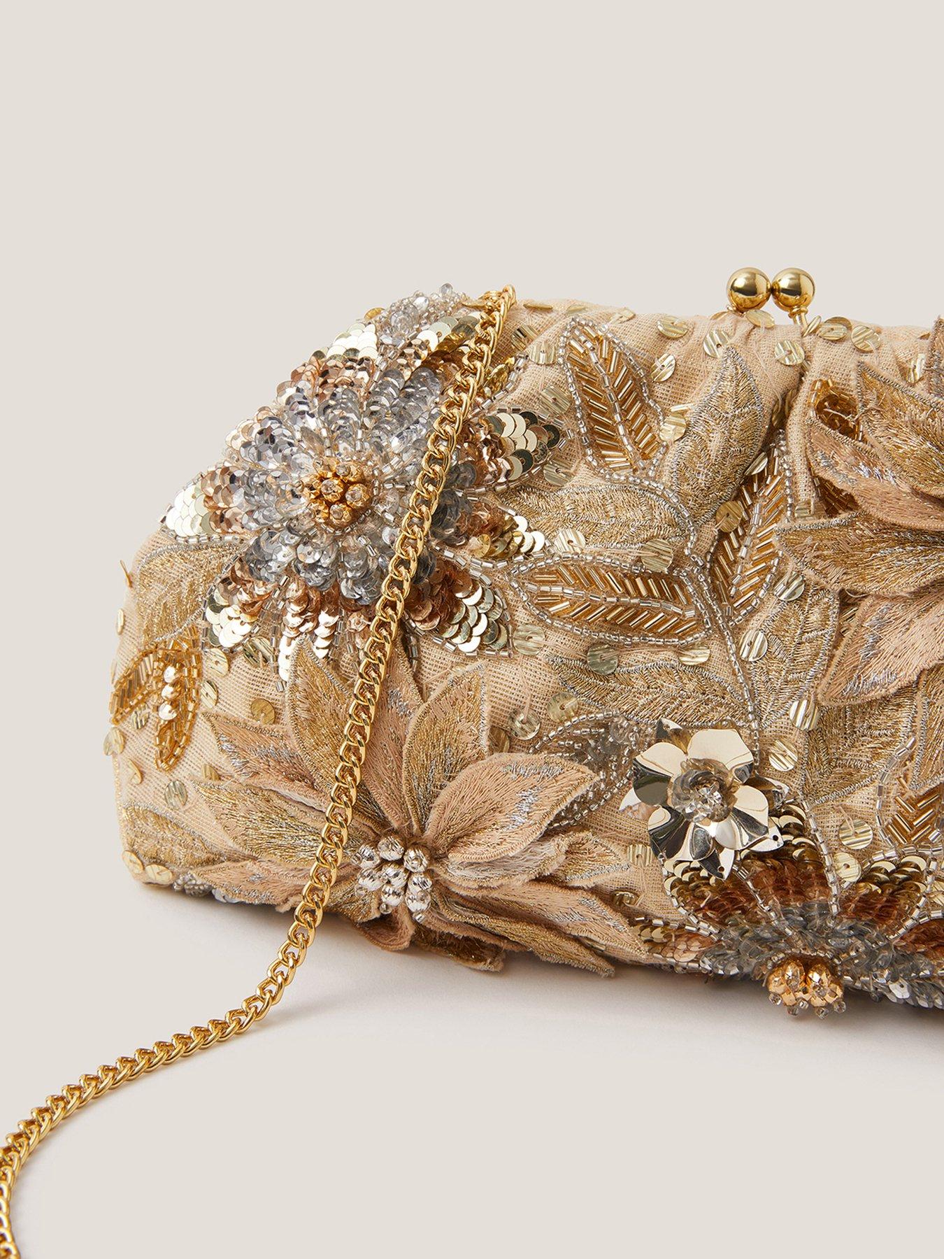 image of monsoon-bloom-floral-embellished-clutch-bag-gold