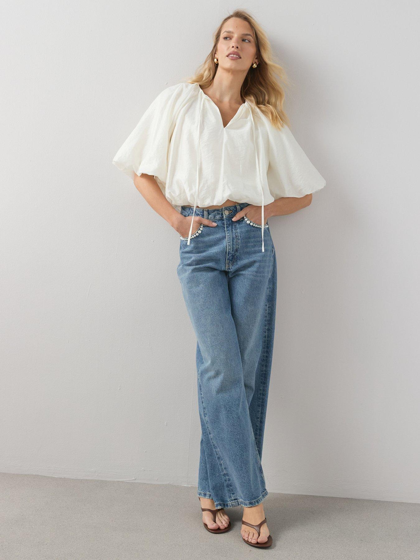  image of the-very-collection-bubble-hem-tie-front-blouse-cream