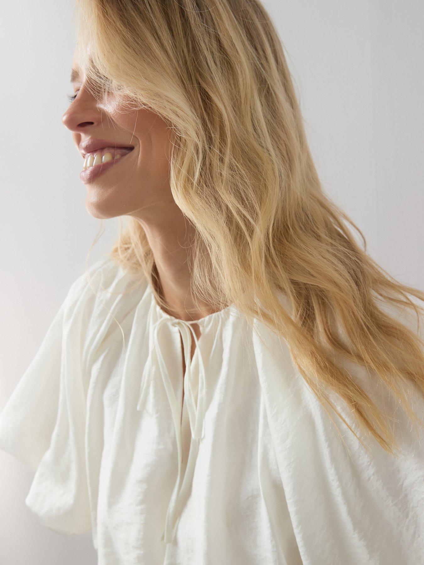  image of the-very-collection-bubble-hem-tie-front-blouse-cream