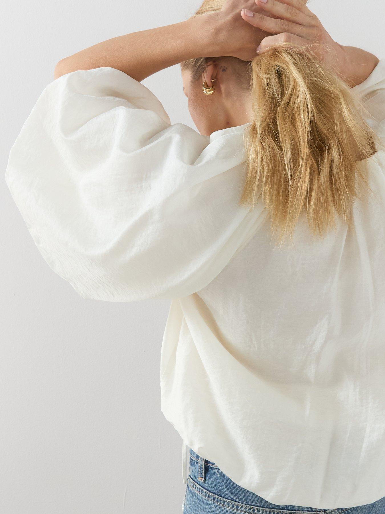  image of the-very-collection-bubble-hem-tie-front-blouse-cream
