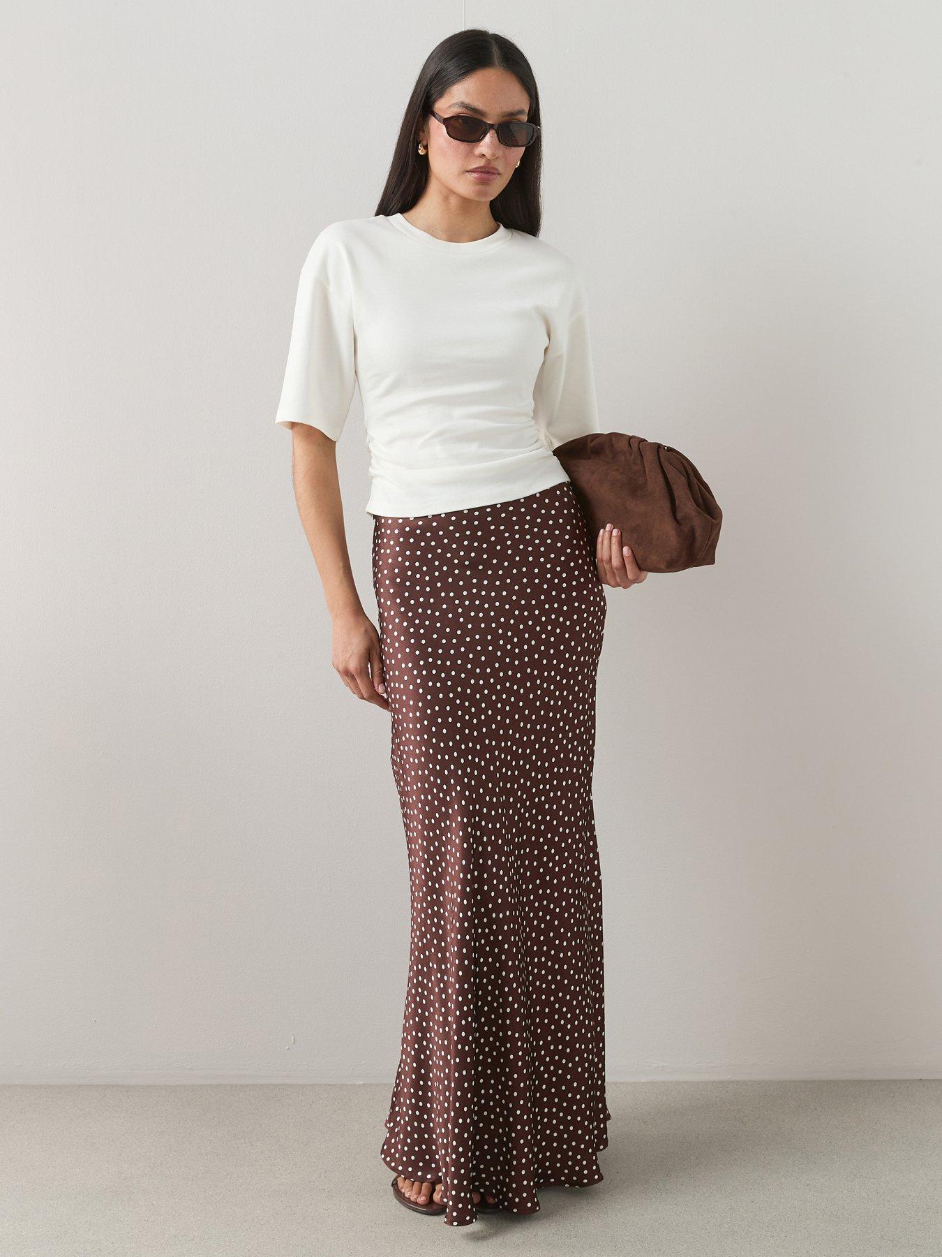 The Very Collection Satin Polka Dot Maxi Skirt - Brown