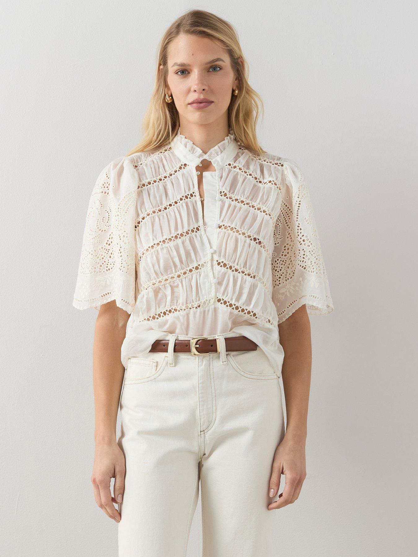 The Very Collection Textured Lace Insert Detail Blouse