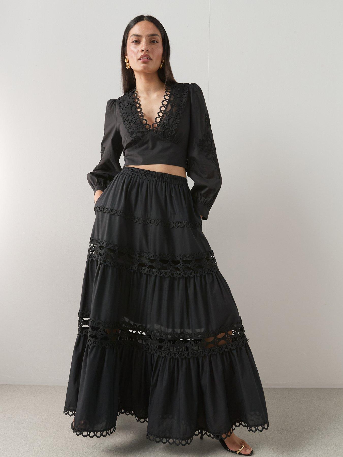 Image 1 of 6 of The Very Collection Maxi Broderie Skirt - Black