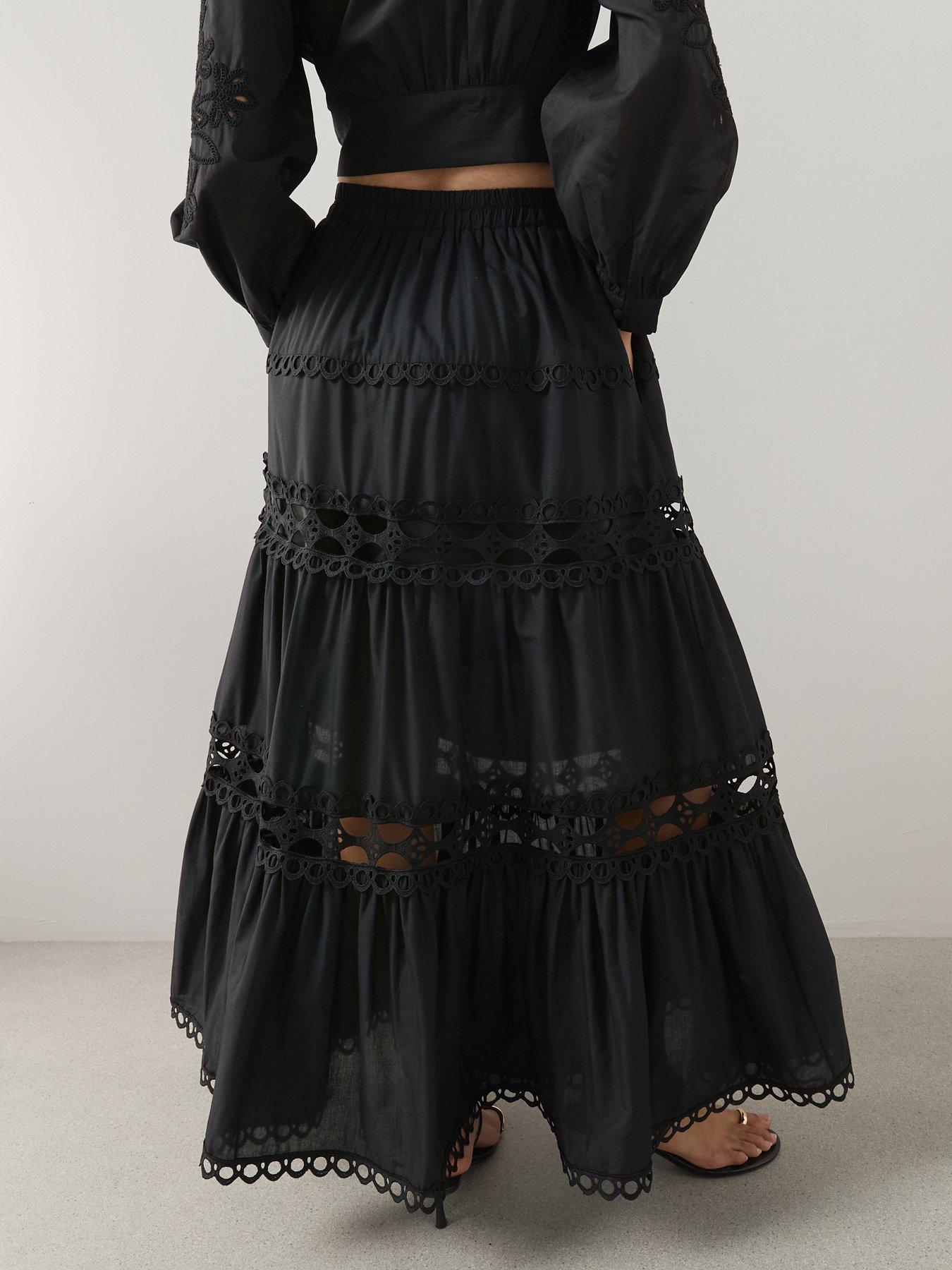 Image 2 of 6 of The Very Collection Maxi Broderie Skirt - Black