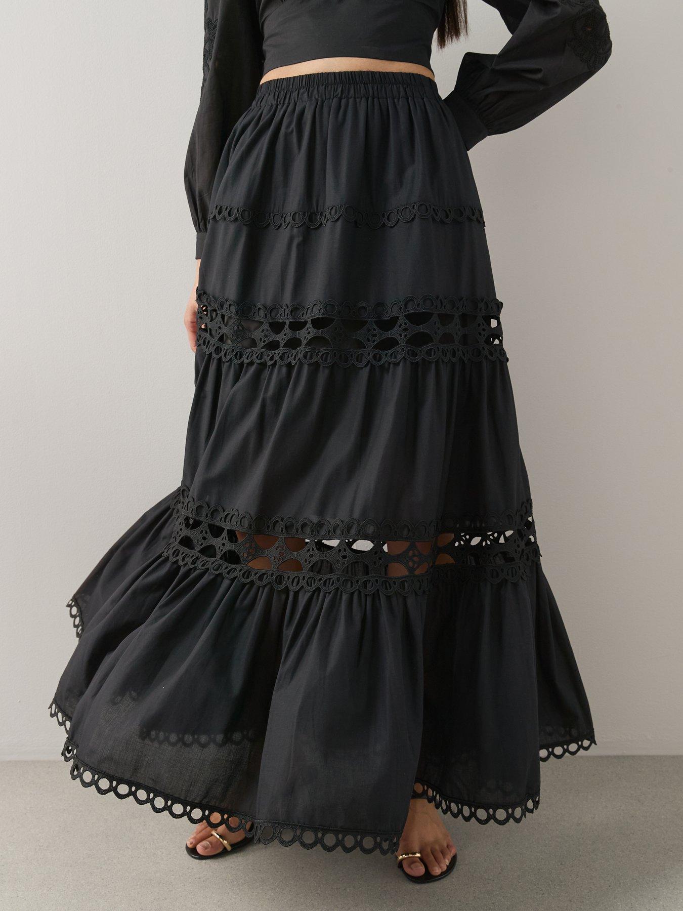 Image 4 of 6 of The Very Collection Maxi Broderie Skirt - Black