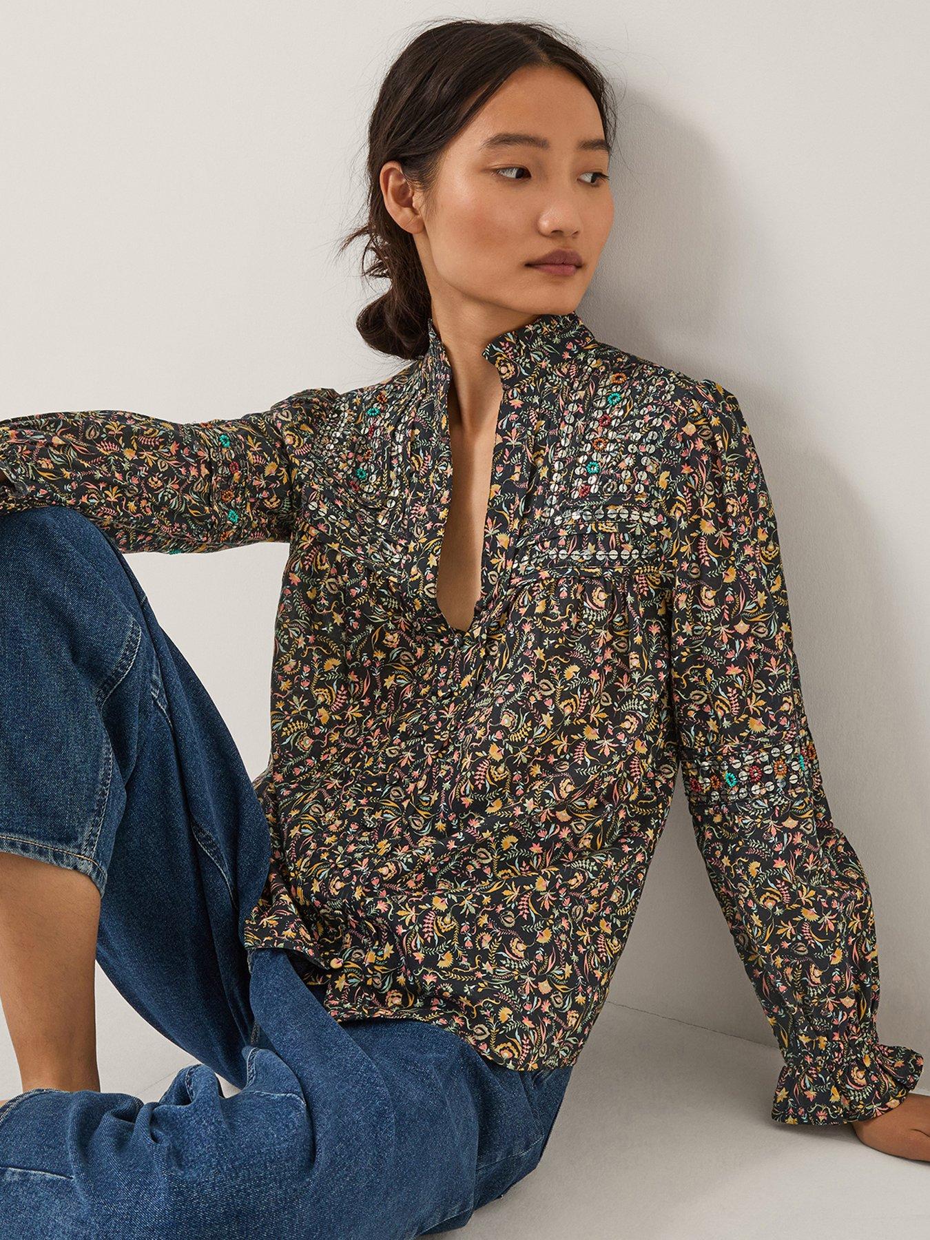  image of monsoon-harriet-embellished-floral-blouse-black