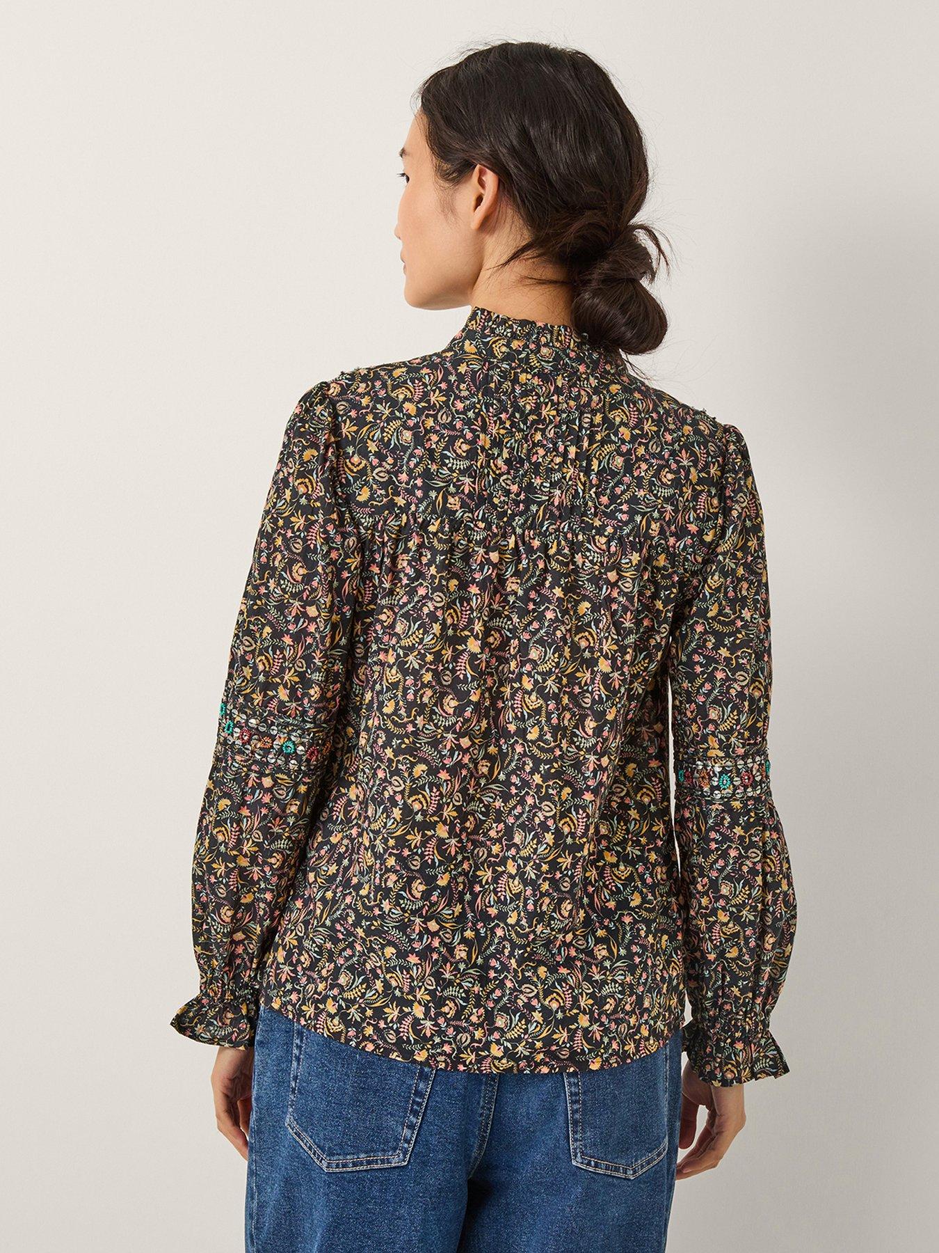  image of monsoon-harriet-embellished-floral-blouse-black