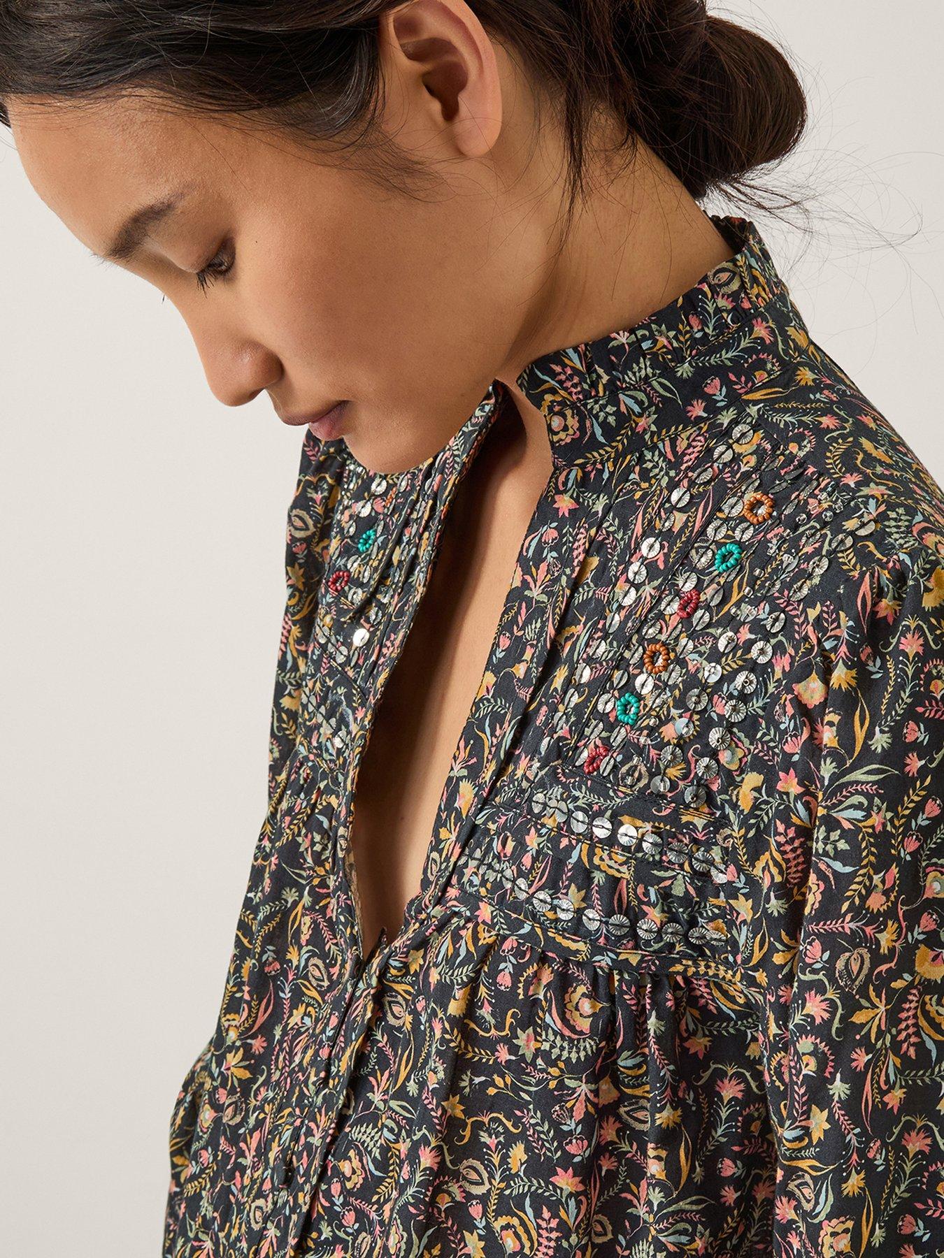  image of monsoon-harriet-embellished-floral-blouse-black