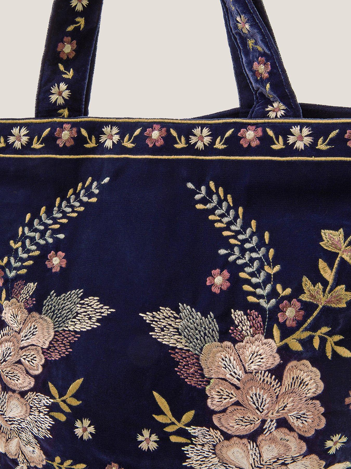  image of monsoon-fallon-floral-embroidered-velvet-tote-bag-blue