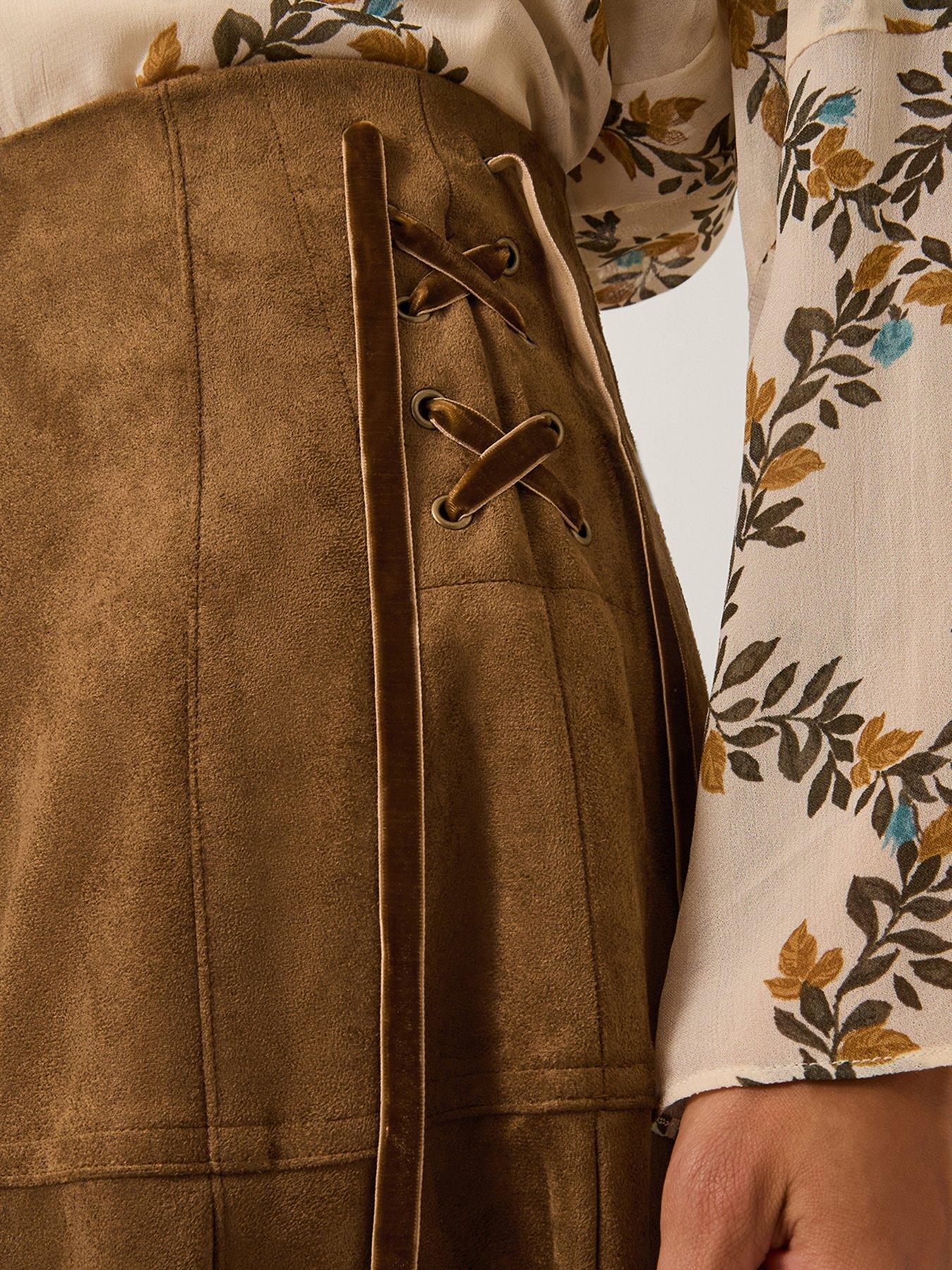 Image 5 of 5 of Monsoon Macy Suedette A-line Midi Skirt - Brown