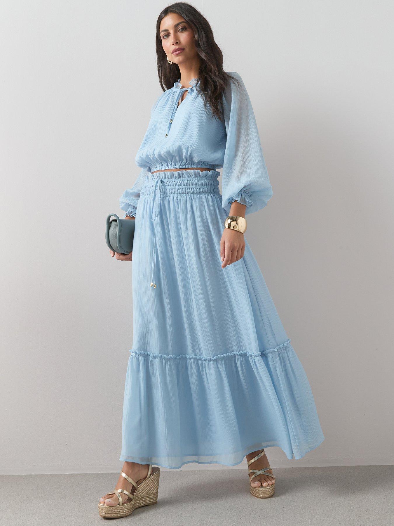 The Very Collection Sheer Flowy Co-Ord Maxi Skirt - Blue