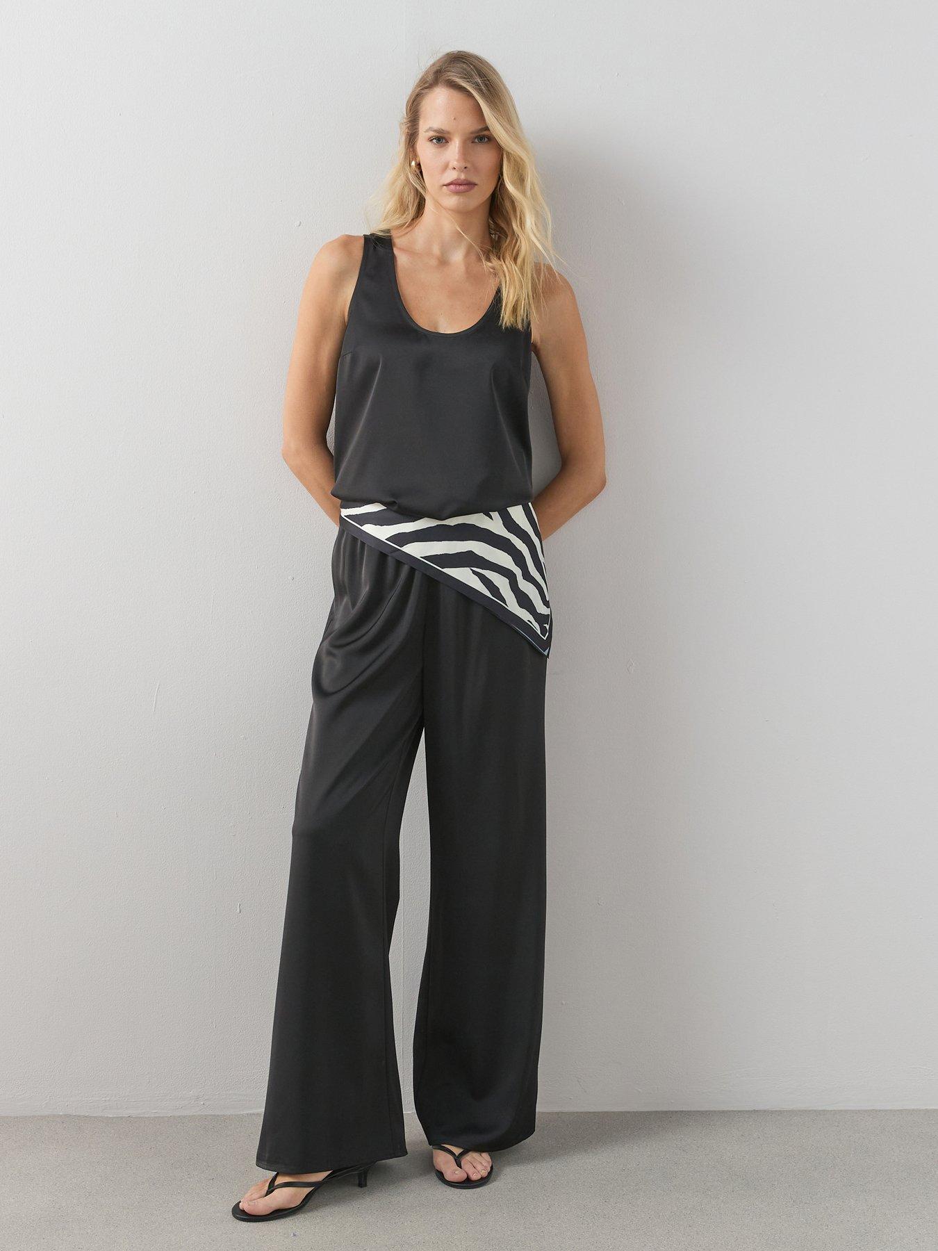 Image 1 of 7 of The Very Collection Matte Satin Elasticated Wide Leg Trousers Co-Ord - Black