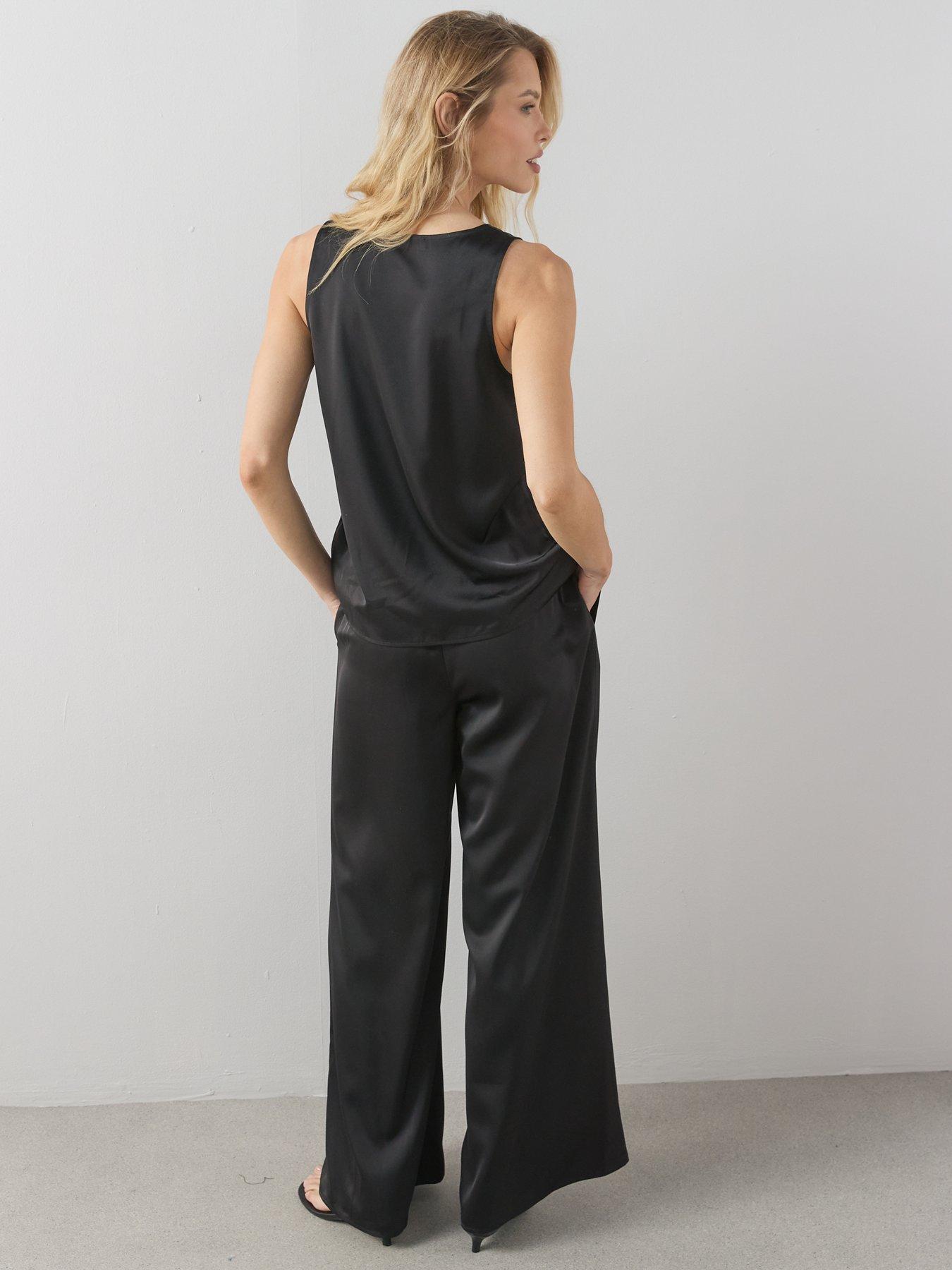 Image 2 of 7 of The Very Collection Matte Satin Elasticated Wide Leg Trousers Co-Ord - Black