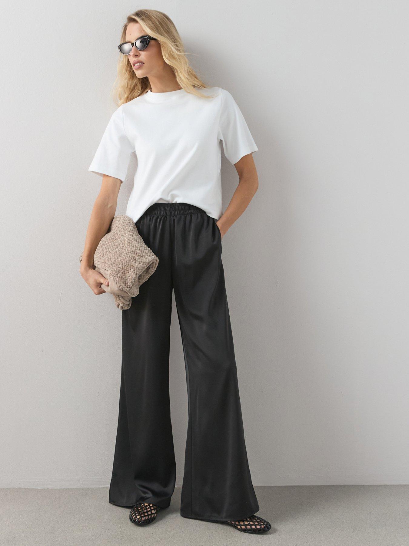 Image 3 of 7 of The Very Collection Matte Satin Elasticated Wide Leg Trousers Co-Ord - Black