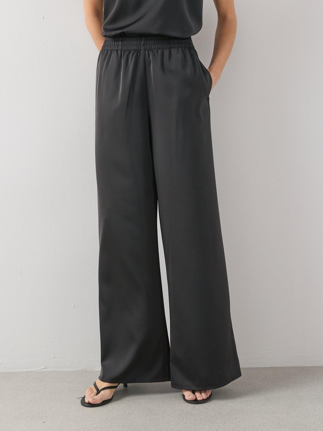 Image 4 of 7 of The Very Collection Matte Satin Elasticated Wide Leg Trousers Co-Ord - Black