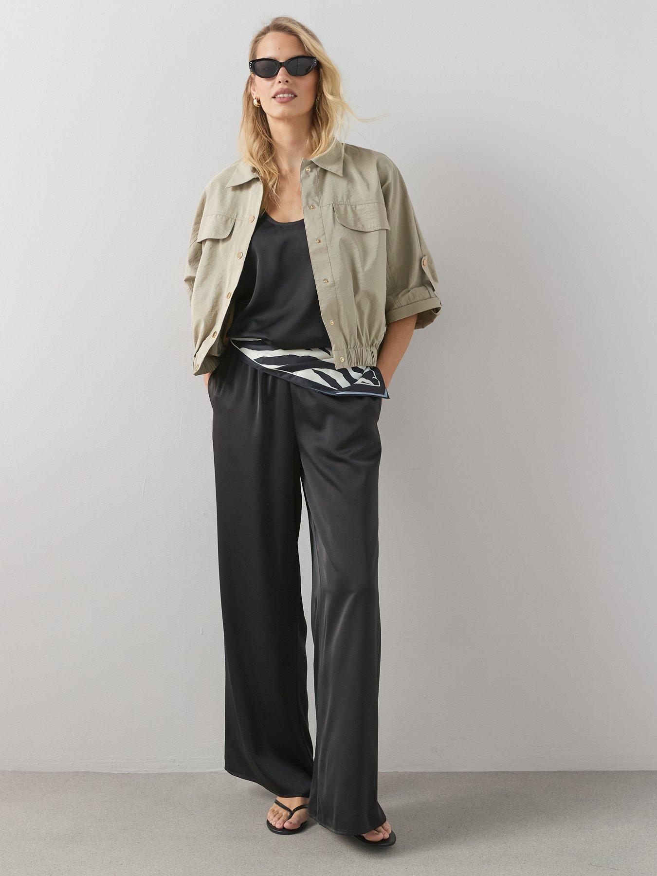 Image 5 of 7 of The Very Collection Matte Satin Elasticated Wide Leg Trousers Co-Ord - Black