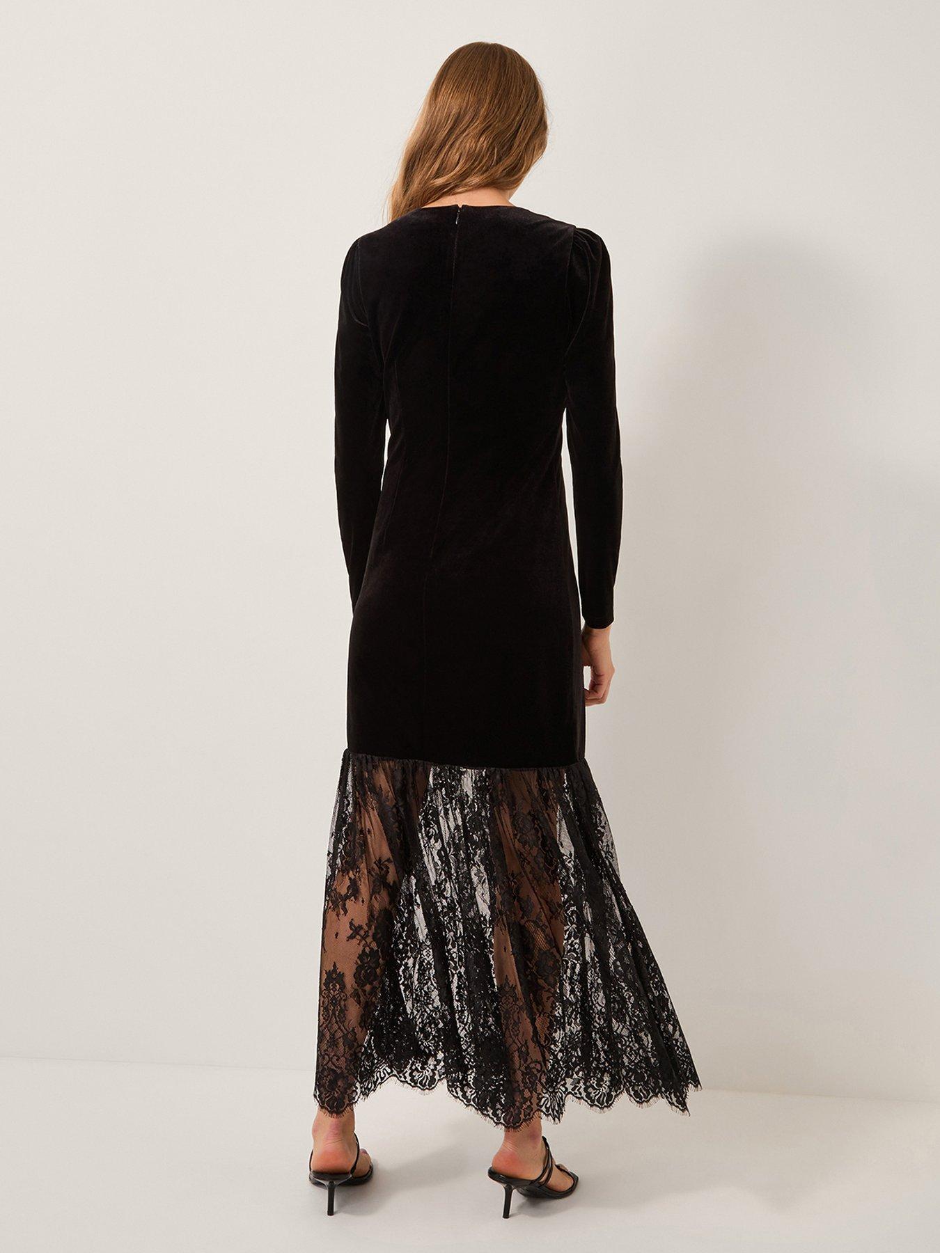 Image 2 of 5 of Monsoon Verity Velvet Lace Maxi Dress - Black