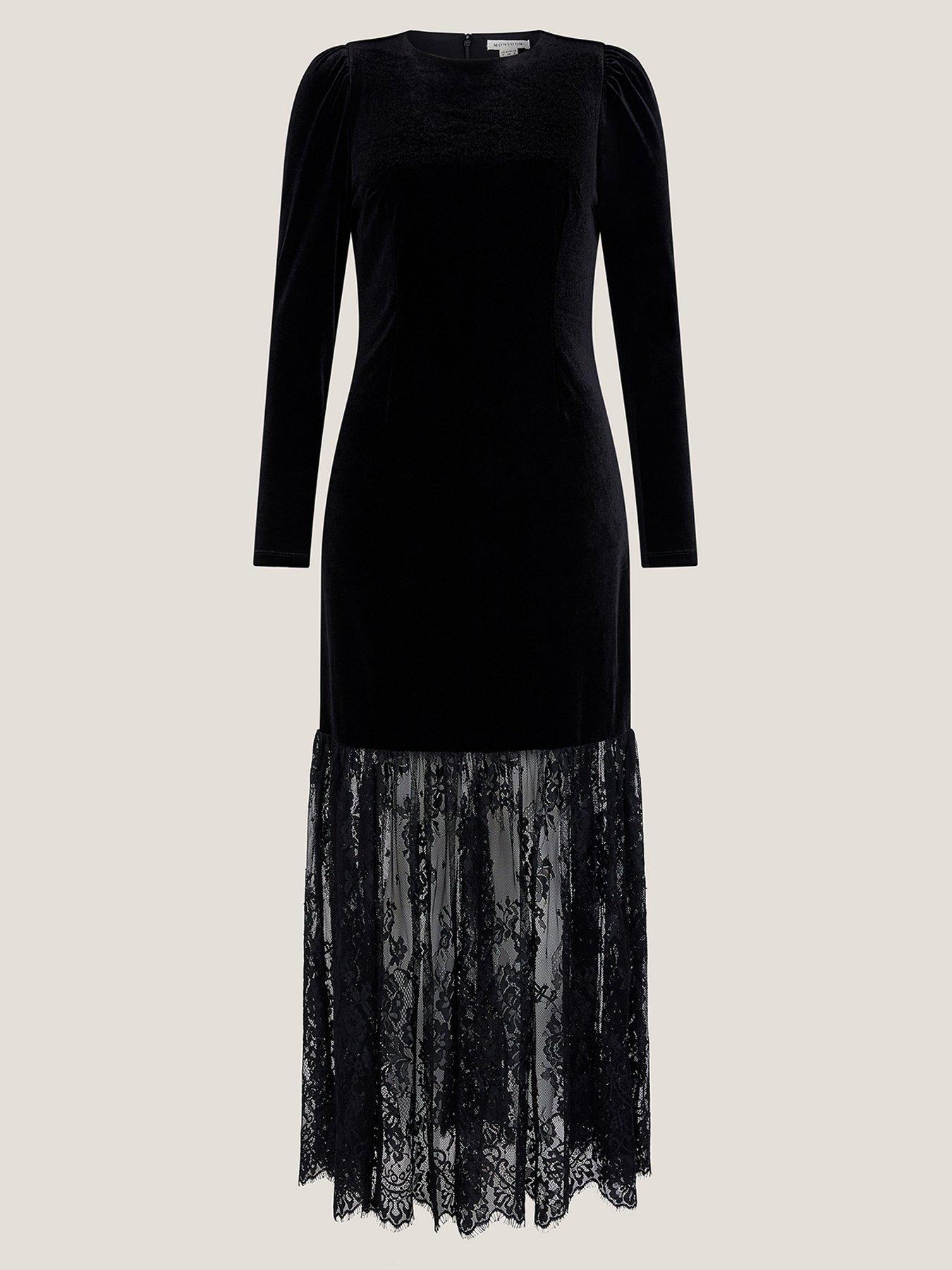 Image 3 of 5 of Monsoon Verity Velvet Lace Maxi Dress - Black