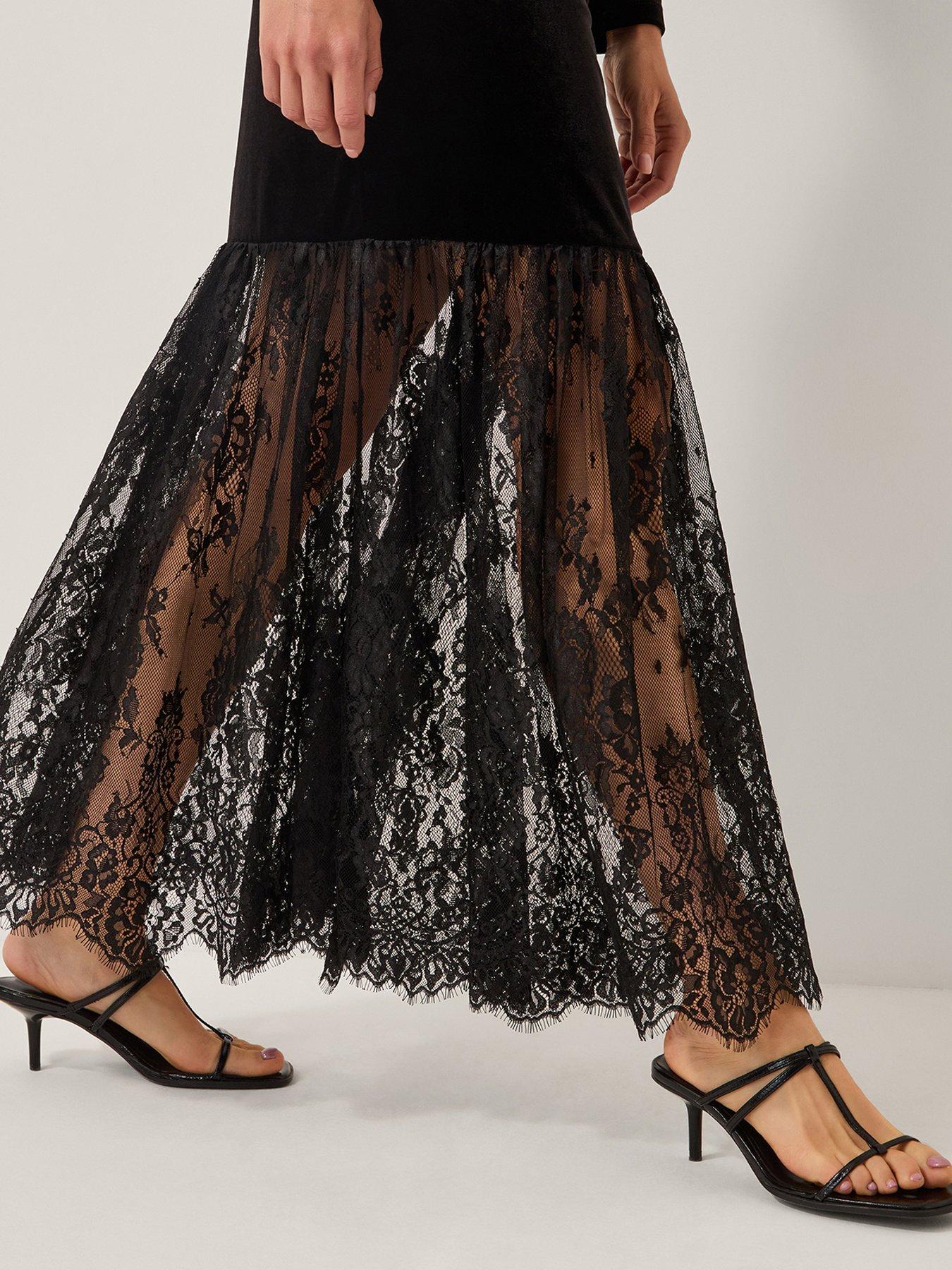 Image 5 of 5 of Monsoon Verity Velvet Lace Maxi Dress - Black