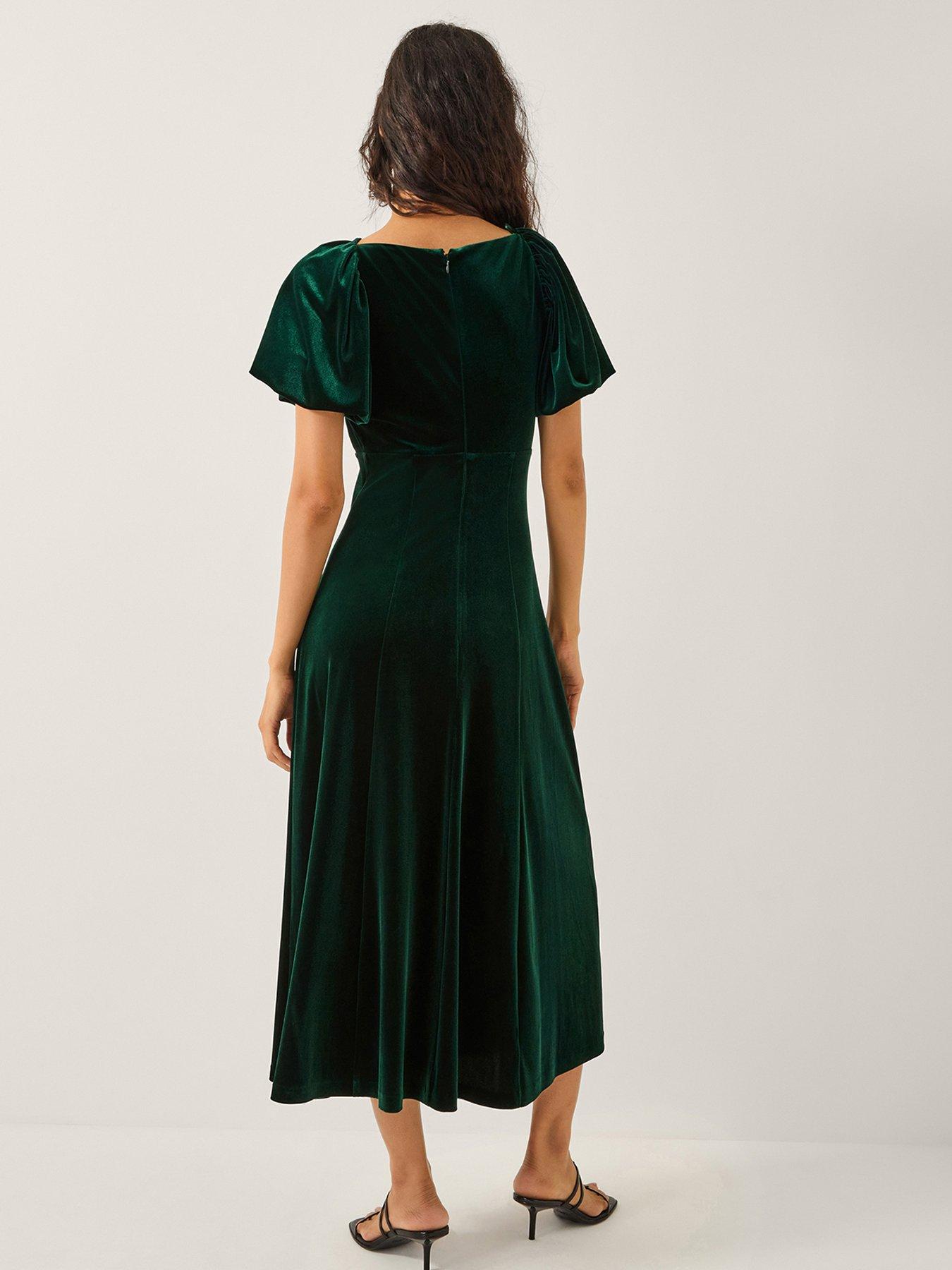  image of monsoon-cynthia-puff-sleeve-velvet-midi-dress-green