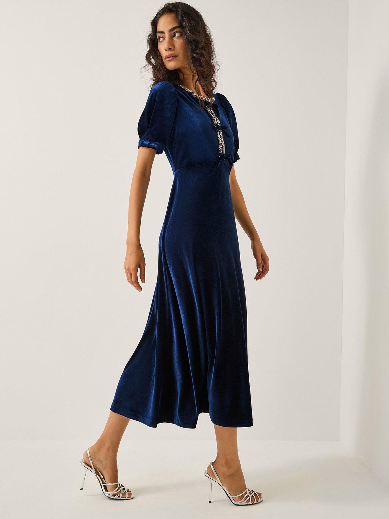 Monsoon Celeste Embellished Bow Velvet Midi Dress