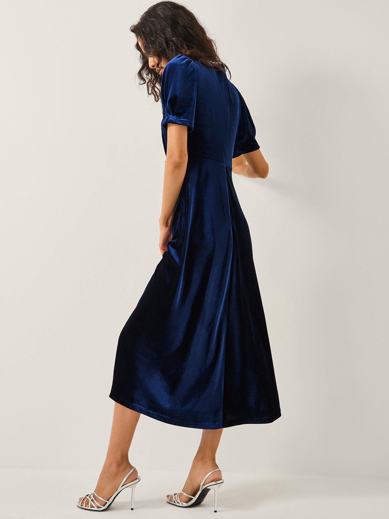  image of monsoon-celeste-embellished-bow-velvet-midi-dress-blue