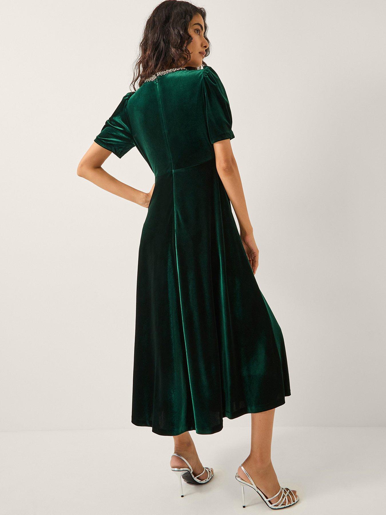  image of monsoon-celeste-embellished-bow-velvet-midi-dress-green