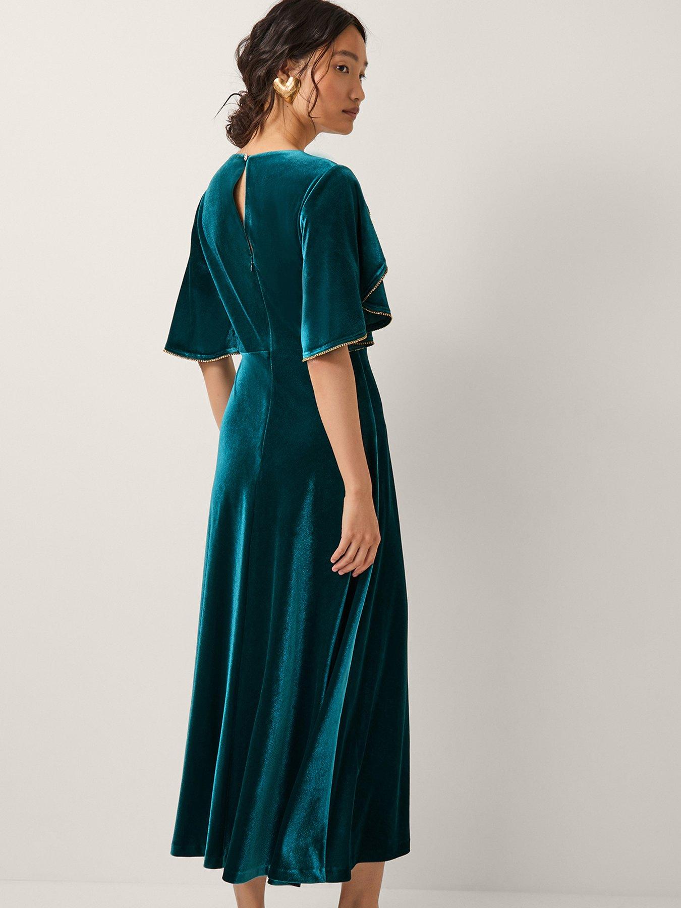  image of monsoon-cecelia-velvet-cape-midi-dress-green