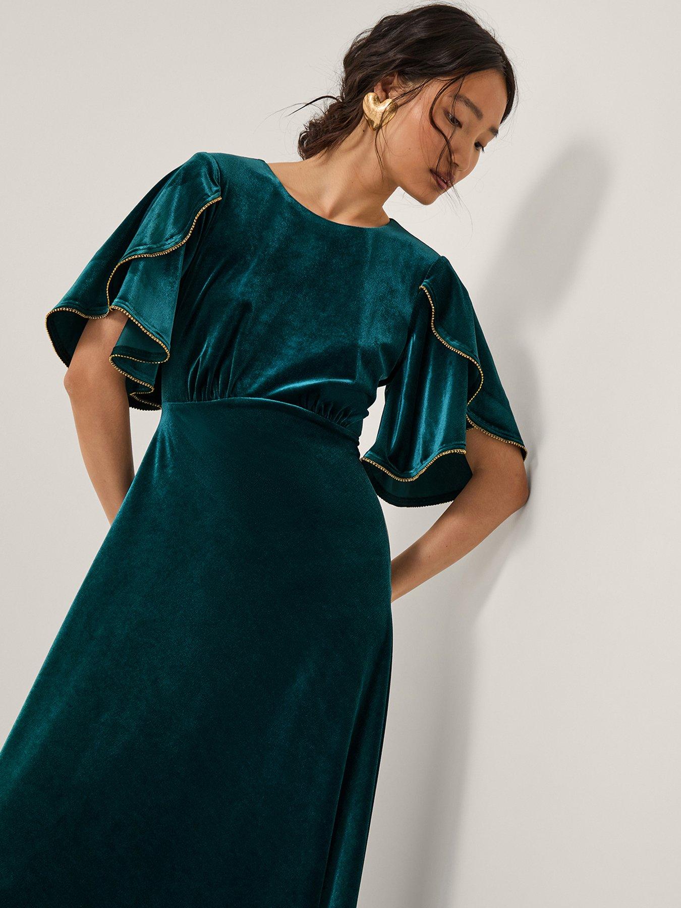  image of monsoon-cecelia-velvet-cape-midi-dress-green