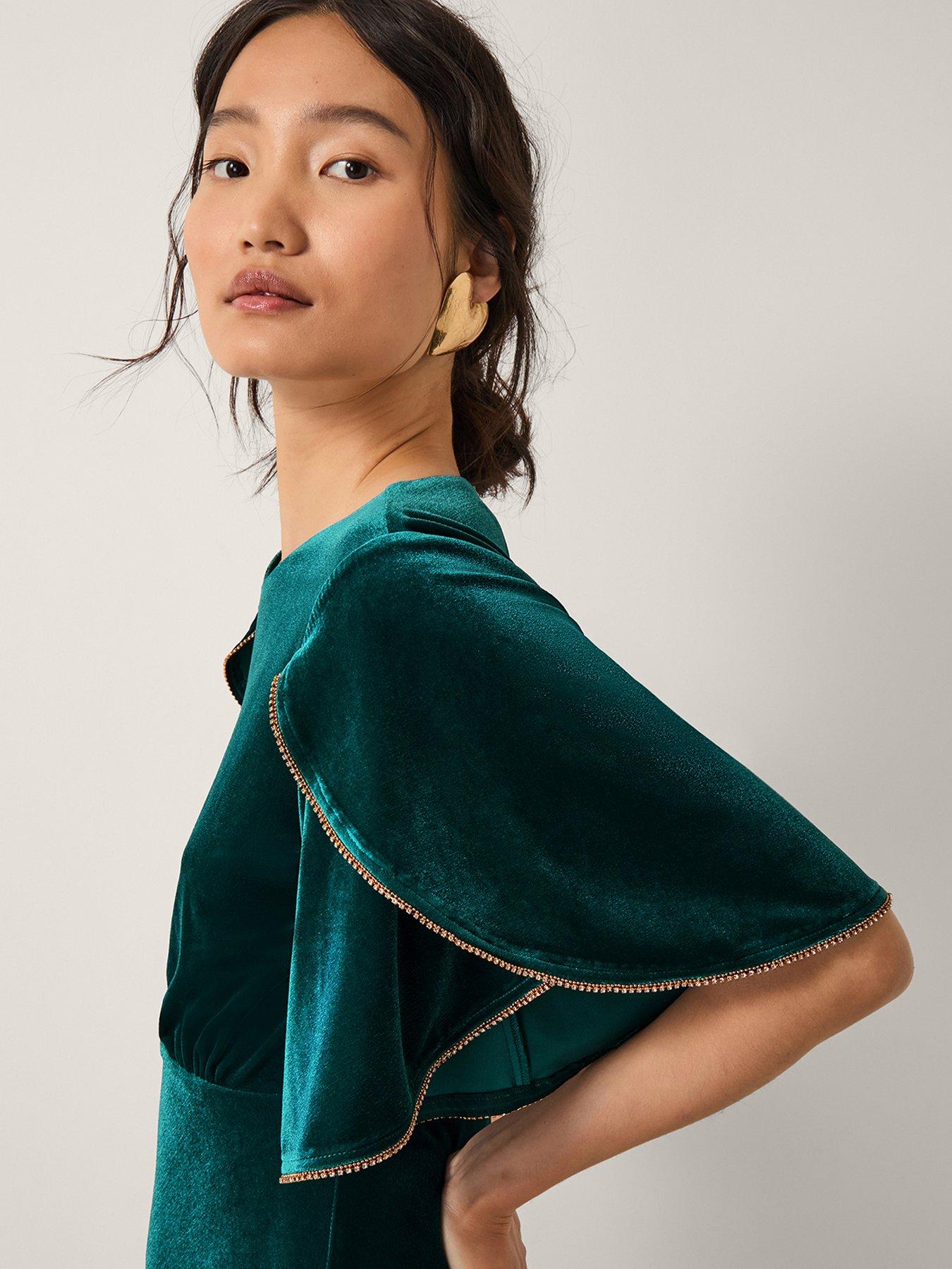  image of monsoon-cecelia-velvet-cape-midi-dress-green