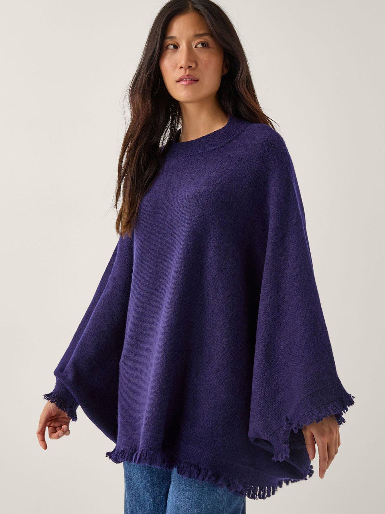 Monsoon Fay Fringe Poncho - Blue
