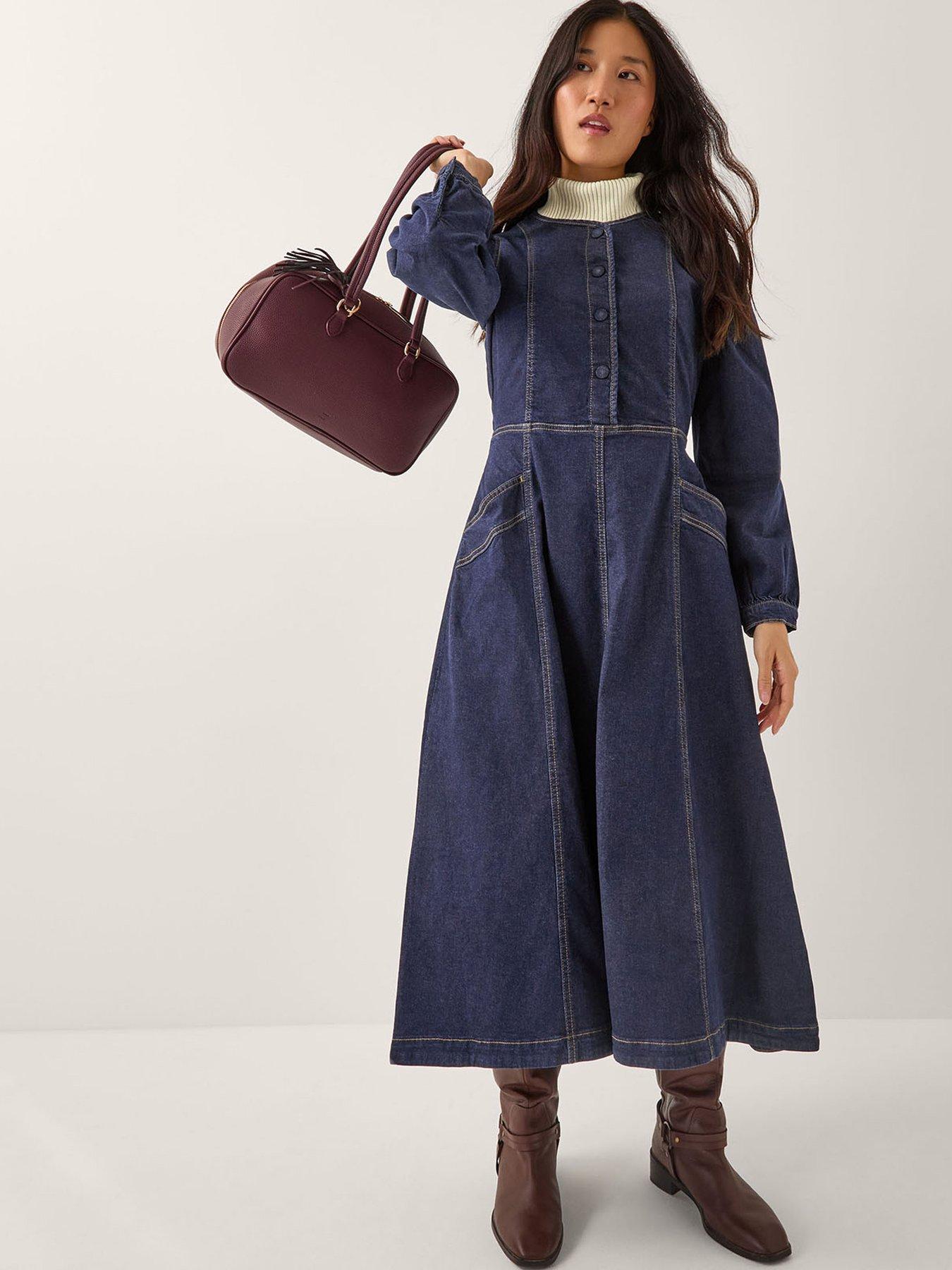 Monsoon Vivian Button Dress - Blue