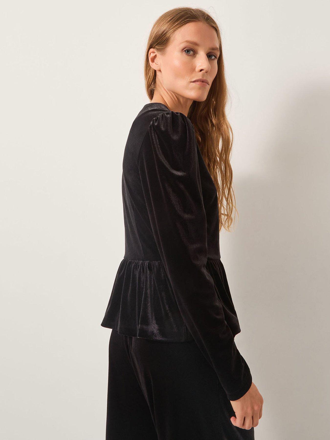  image of monsoon-vayle-stretch-velvet-peplum-jacket-black