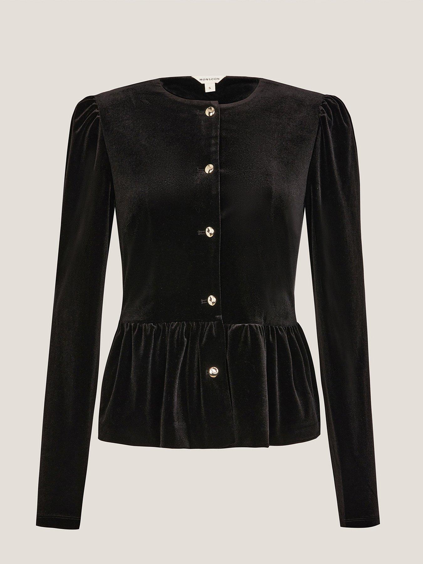  image of monsoon-vayle-stretch-velvet-peplum-jacket-black