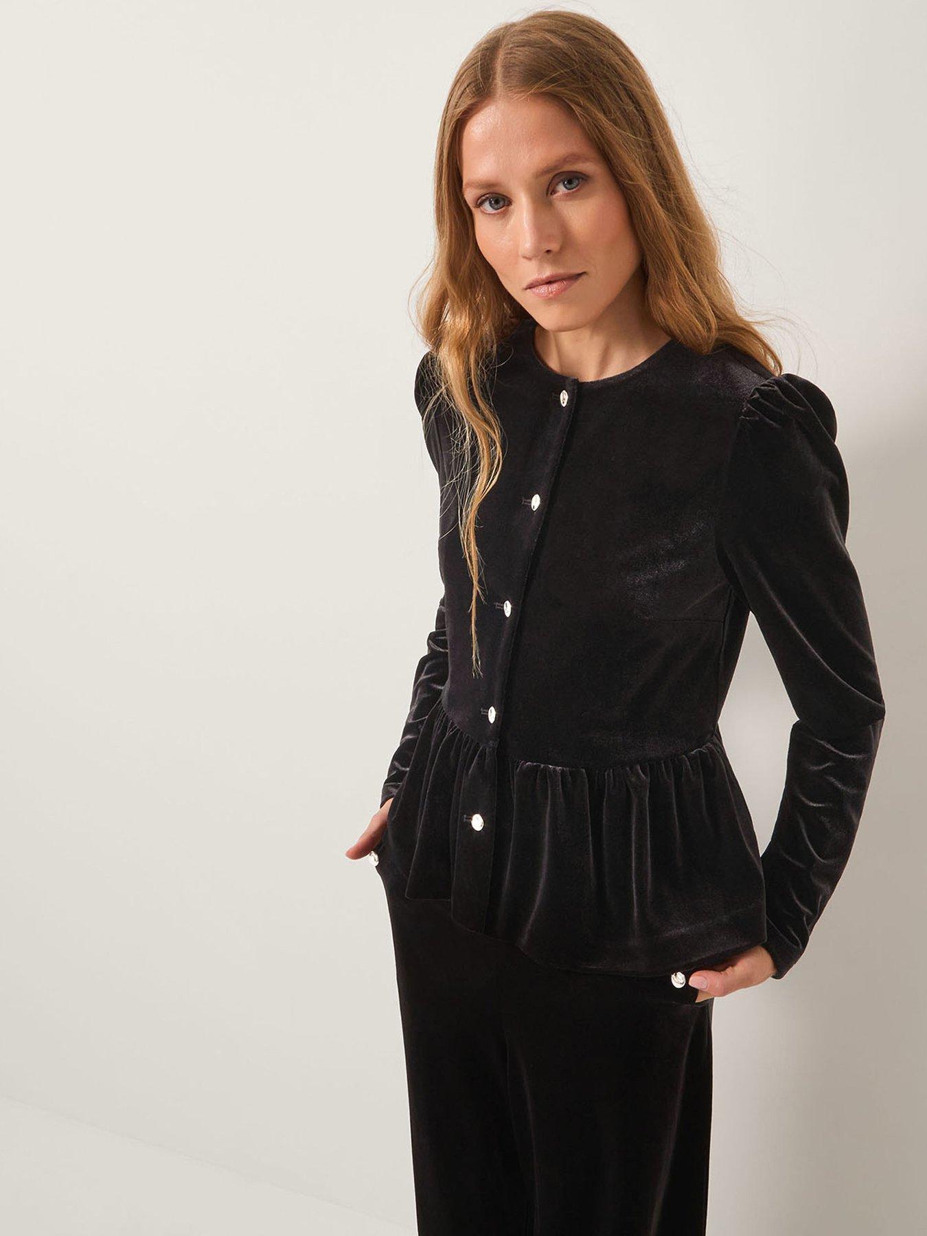  image of monsoon-vayle-stretch-velvet-peplum-jacket-black
