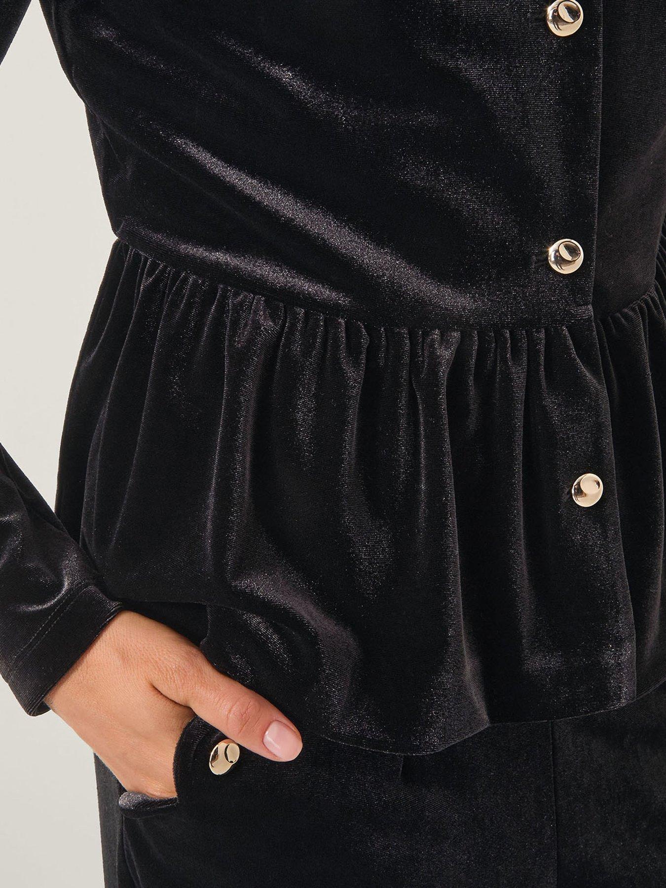  image of monsoon-vayle-stretch-velvet-peplum-jacket-black