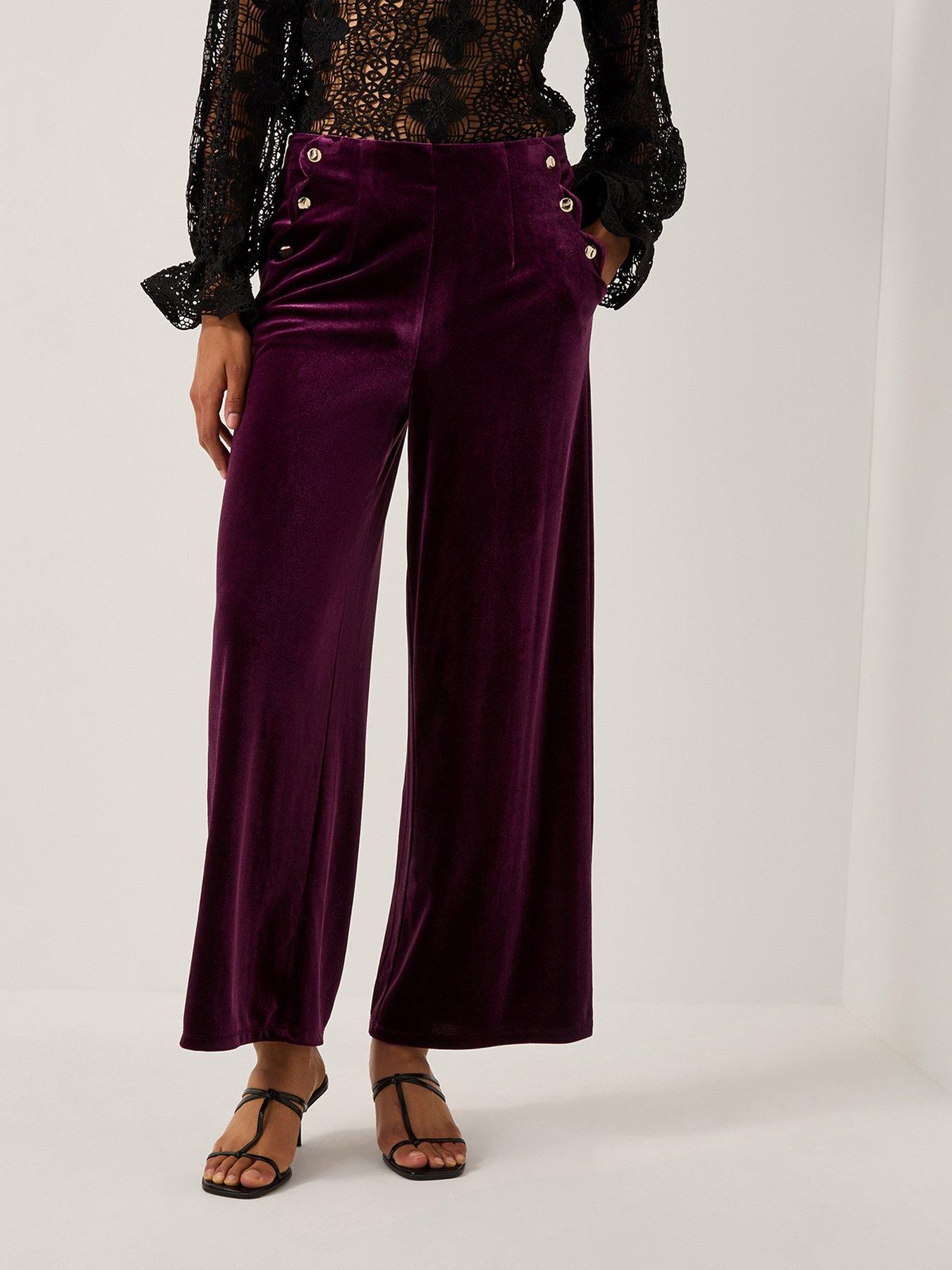 Image 1 of 5 of Monsoon Vera Wide Leg Velvet Trousers - Red