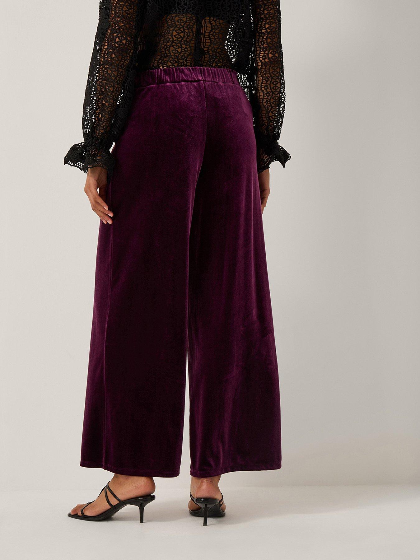 Image 2 of 5 of Monsoon Vera Wide Leg Velvet Trousers - Red
