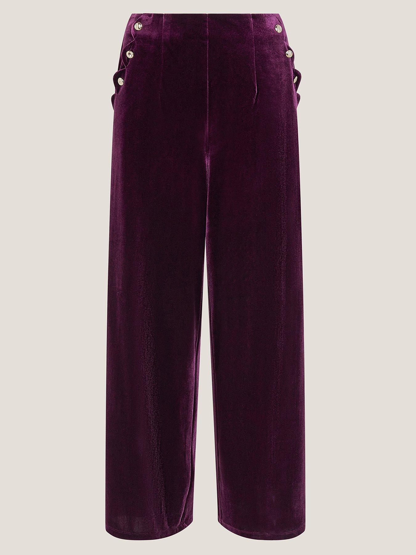 Image 3 of 5 of Monsoon Vera Wide Leg Velvet Trousers - Red
