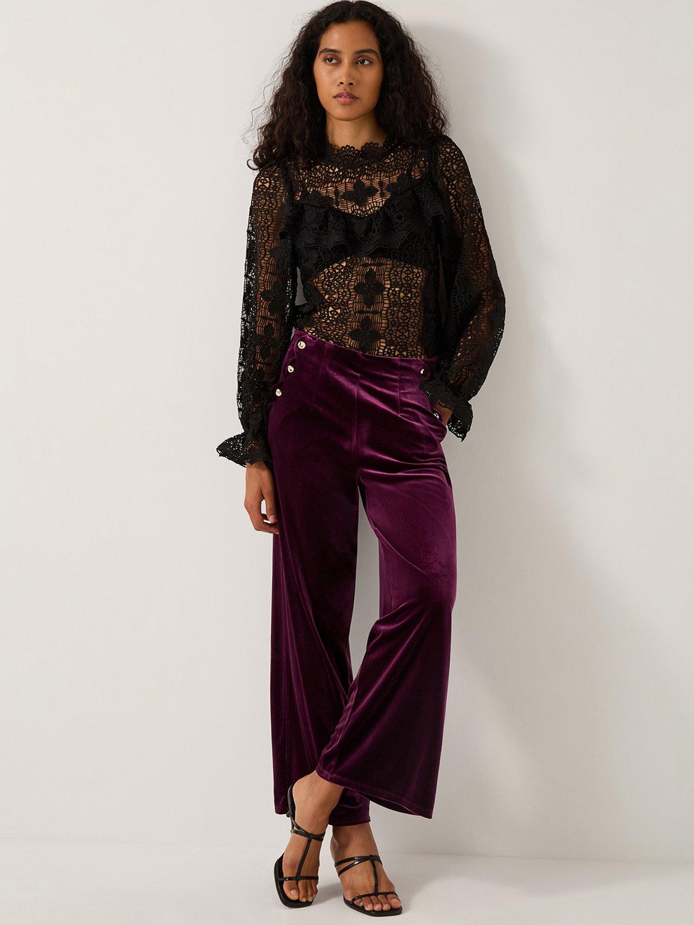Image 4 of 5 of Monsoon Vera Wide Leg Velvet Trousers - Red